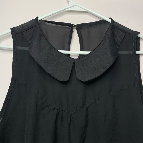 🧡3/$30 Black Sleeveless Collard Sheer Blouse - Picture 3 of 6